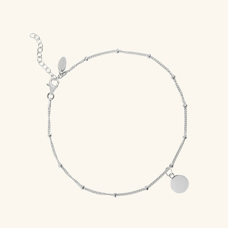 Mini Disc Initial Anklet Silver